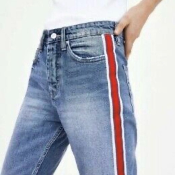 Zara Authentic Denim TRF Straight Cropped Jeans Medium Wash Side Stripe Size 4 - Picture 3 of 16